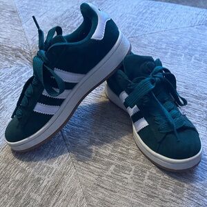 Green and White Adidas Campus Sneakers